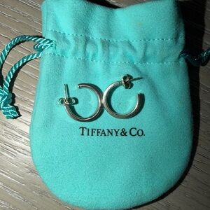 Tiffany & Co. Sterling Silver Small Hoop Earrings with Signature Blue Pouch